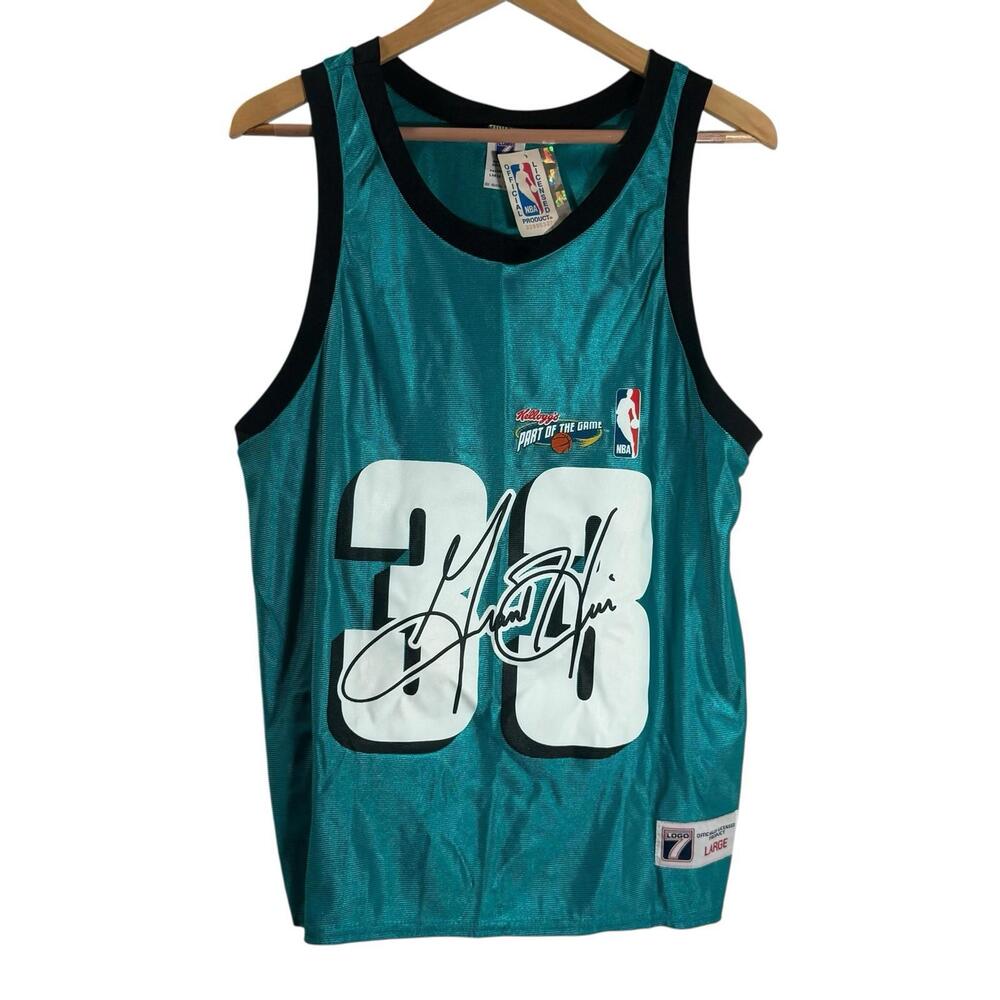 NWT Grant Hill Kelloggs Detroit Pistons Teal VTG 90s Logo 7 NBA Jersey Large
